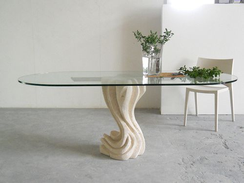 Contemporary dining table - Essenza - stonebreakers - crystal / stone base / oval