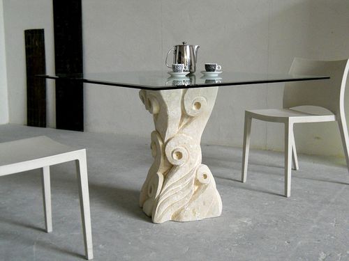 Contemporary dining table - Apollo - stonebreakers - crystal / stone base / square