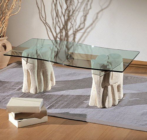 Contemporary coffee table - Elefantini - stonebreakers - glass / stone base / rectangular