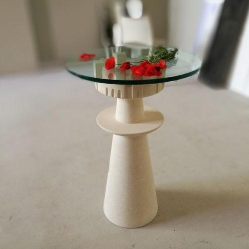 Contemporary high occasional table - Agorà - stonebreakers - glass / stone base / round