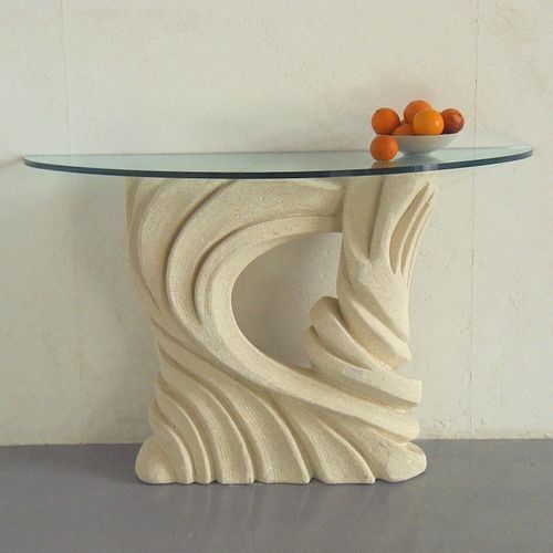 Contemporary sideboard table - Santaclara  - stonebreakers - glass / stone base / half moon