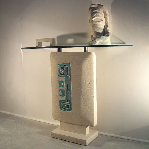 Contemporary sideboard table - ’70 - stonebreakers - glass / stone base / oval