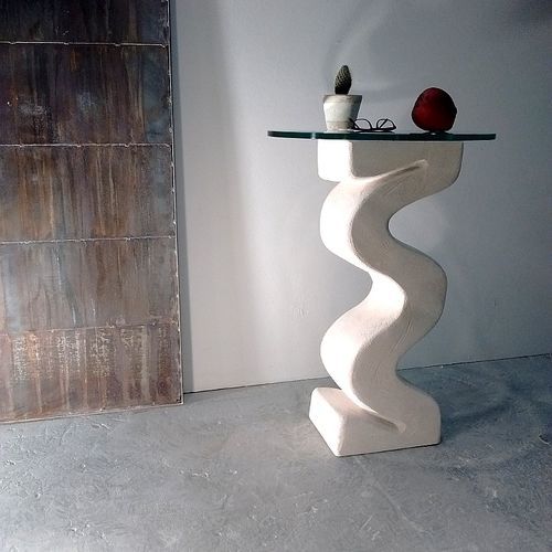 Contemporary high occasional table - Flex  - stonebreakers - glass / stone base / square