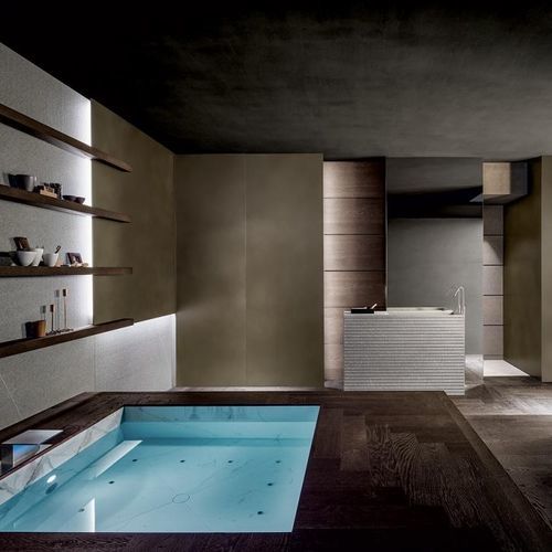 Wall-hung washbasin cabinet - BLADE - MODULNOVA - wooden / stone / porcelain stoneware