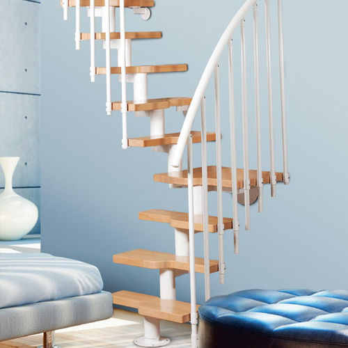 Quarter-turn staircase - MINI MILANO - Atrium - wooden step / metal frame / contemporary