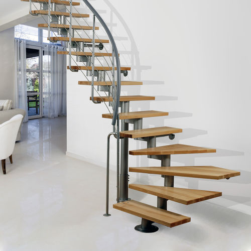 Quarter-turn staircase - SEGMENT - Atrium - wooden step / stainless steel frame / contemporary