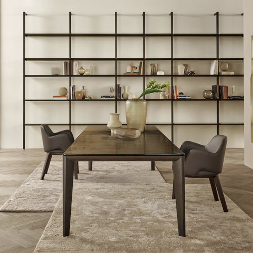 Contemporary table - FLAMINIO - FIAM ITALIA - tempered glass / solid wood base / rectangular