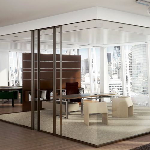 Removable partition - W80 - TECNO - sliding / with glass panel / metal