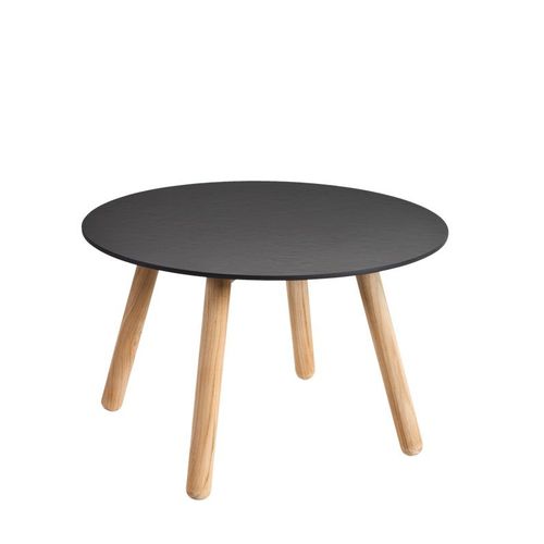 Contemporary side table - ROUND - POINT - teak / porcelain / round