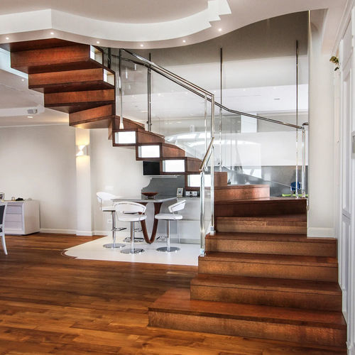 Quarter-turn staircase - COMPON - Marretti - half-turn / wooden step / stainless steel frame
