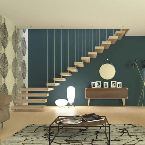 Straight staircase - CLOUD - Marretti - quarter-turn / wooden step / stainless steel frame