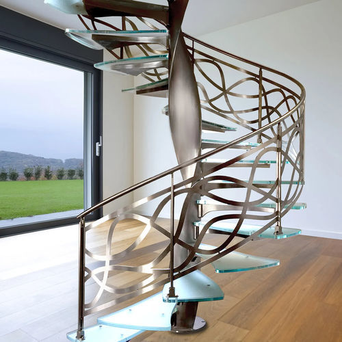 Spiral staircase - HELIX - Marretti - wooden step / glass step / metal frame
