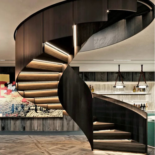 Spiral staircase - Marretti - oak step / steel frame / home