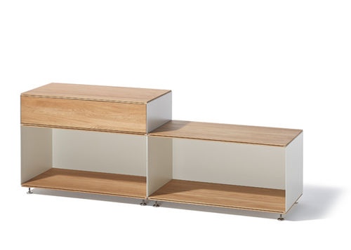 Low shelf - STAK - Richard Lampert - contemporary / oak / sheet steel