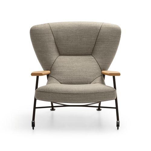 Leather relaxing armchair - Shinzo - Walter Knoll - fabric / solid wood / ipe