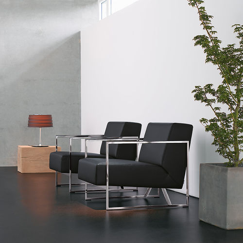 Contemporary armchair - SEN - Walter Knoll - leather / steel / sled base