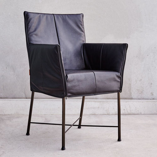 Contemporary armchair - GERALDINE - MONTIS - leather / fabric / metal