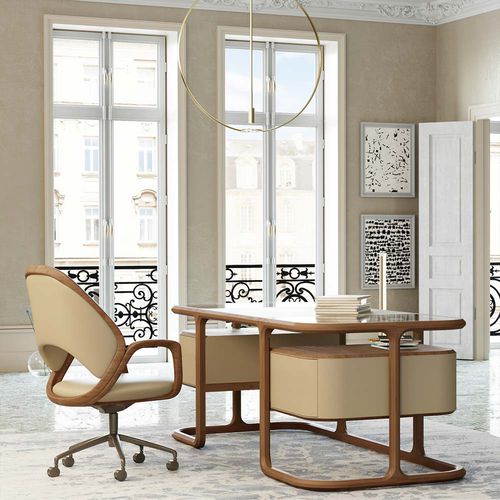 Free-standing desk - Isabel - MORELATO - contemporary / leather / ash