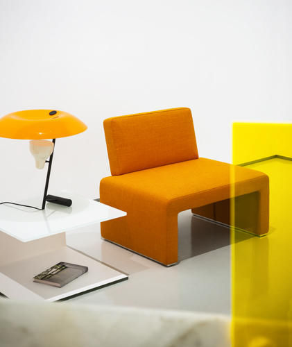 Contemporary fireside chair - LABANCA - Tacchini - fabric / orange / by Studio Lievore Altherr Molina