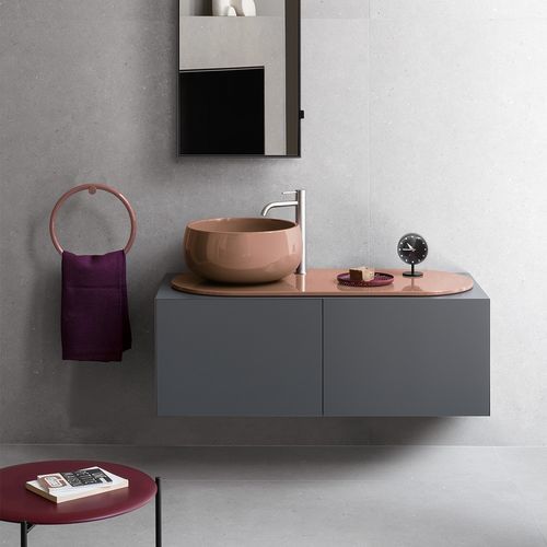Wall-hung washbasin cabinet - DELFO - NINFEA/CEMENTO - Ceramica Cielo - wooden / ceramic / metal