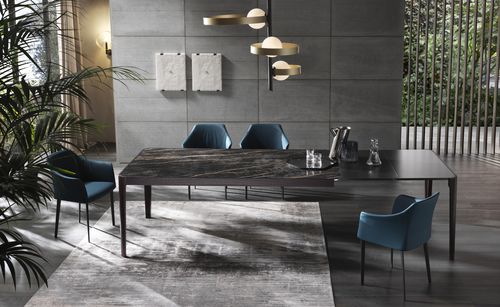 Contemporary table - CROSS  - Riflessi - crystal / ceramic / wooden base