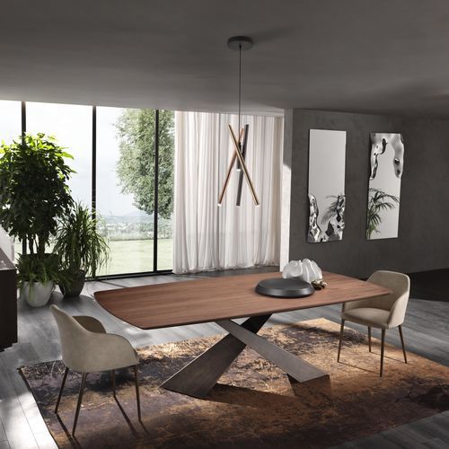 Contemporary table - LIVING - Riflessi - wooden / metal / metal base