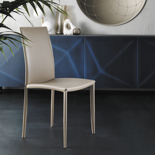 Contemporary chair - SARA - Riflessi - indoor / leather / steel base