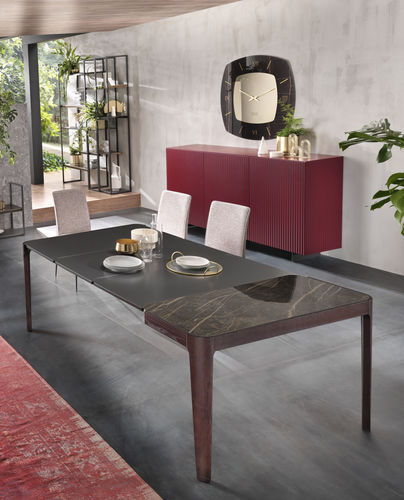 Contemporary sideboard table - CROSS  - Riflessi - ceramic / wooden base / rectangular