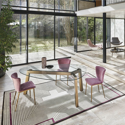 Contemporary table - TREBLE  - Riflessi - smoked glass / ceramic / painted aluminum base