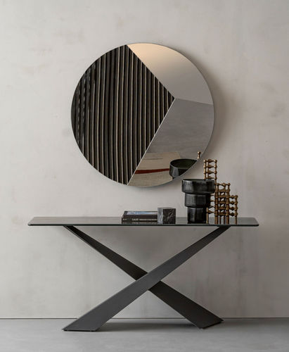 Contemporary sideboard table - LIVING - Riflessi - stained wood / tempered glass / crystal