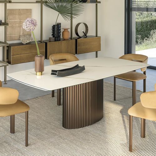 Contemporary dining table - ENEA - Riflessi - wooden / ceramic / painted metal base