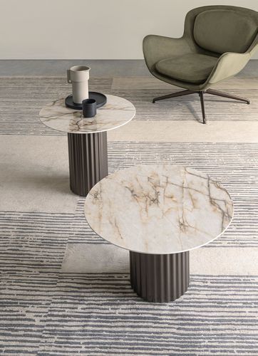 Original design pedestal table - ENEA - Riflessi - ceramic / metal base / round