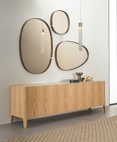 Contemporary sideboard - CROSS - Riflessi - oak / walnut / glass
