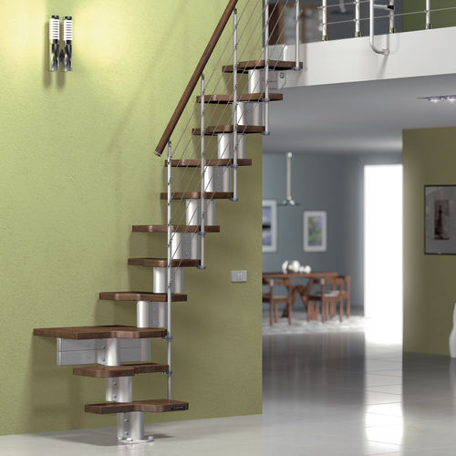 Quarter-turn staircase - DIXI  - Mobirolo - wooden step / metal frame / contemporary