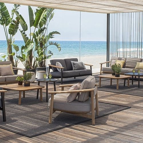 Contemporary armchair - Twins - EMU - fabric / aluminum / teak