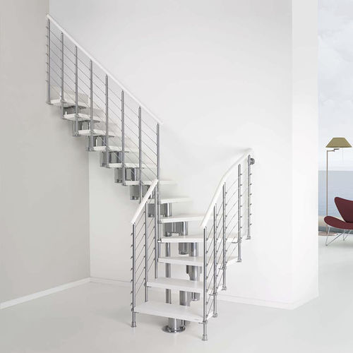 Quarter-turn staircase - PIXIMA : LONG TUBE LIMITED EDITION - FONTANOT - ALBINI & FONTANOT - wooden step / stainless steel frame / contemporary