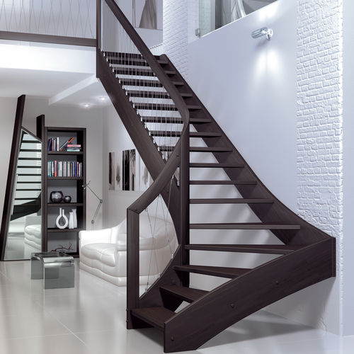 Straight staircase - VERTIGO - SK SYSTEME - quarter-turn / half-turn / wooden step