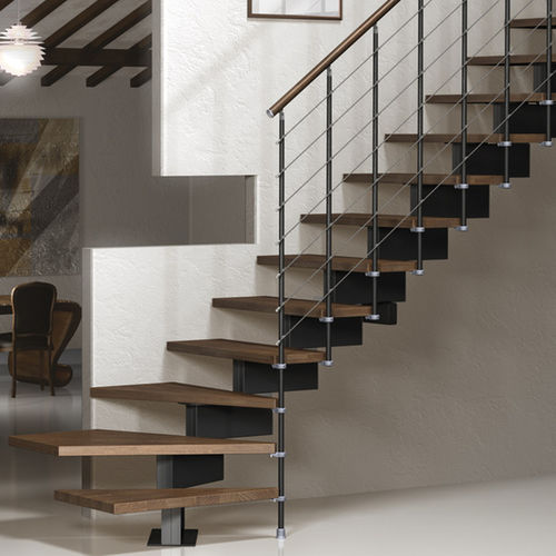 Straight staircase - VECTOR 83 - SK SYSTEME - quarter-turn / half-turn / wooden step