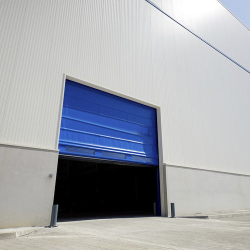 Fold-up industrial door - Manusa - fabric / stainless steel / steel