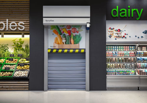 Roll-up industrial door - EI120 - Manusa - powder-coated steel / smoke-proof / motorized