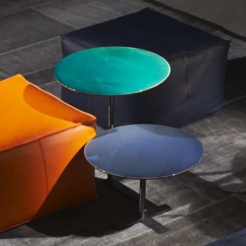 Contemporary side table - PLAY - cierre - leather / round / rectangular