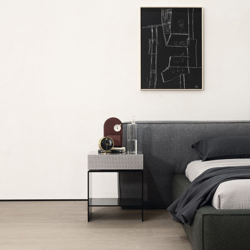 Contemporary bedside table - LIGHT - cierre - wooden / leather / glass base