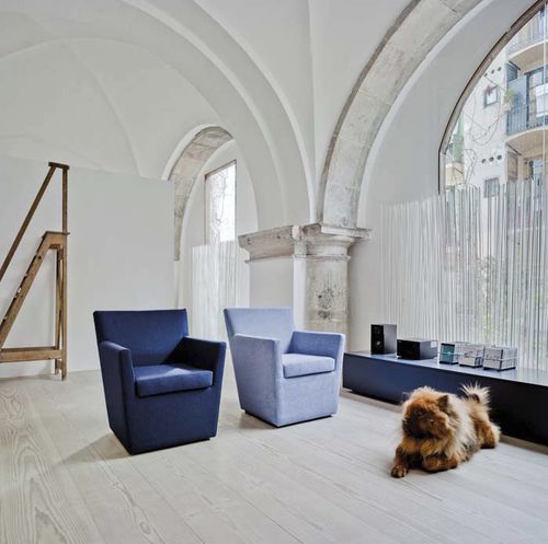 Contemporary armchair - HERA - SANCAL - leather / fabric / gray