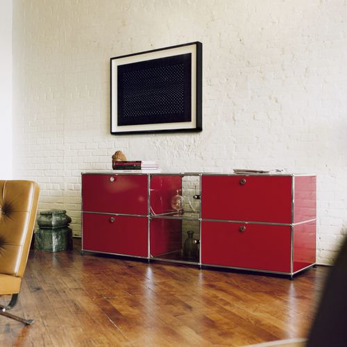 Contemporary sideboard - USM Haller - USM Modular Furniture - metal / glass / with shelf