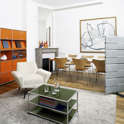 Contemporary coffee table - USM Haller - USM Modular Furniture - glass / metal base / rectangular