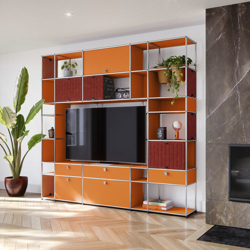Contemporary TV cabinet - USM Haller Soft Panel – Red - USM Modular Furniture - modular / with storage / synthetic fiber