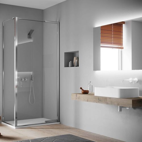 Glass shower enclosure - calibe - stainless steel / aluminum / corner