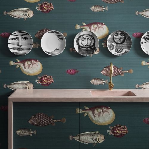 Traditional wallpaper - Acquario - Cole&Son - fabric / animal motif / blue