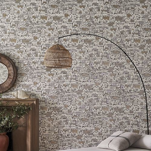 Contemporary wallpaper - Mediterranea - Cole&Son - fabric / urban motif / white