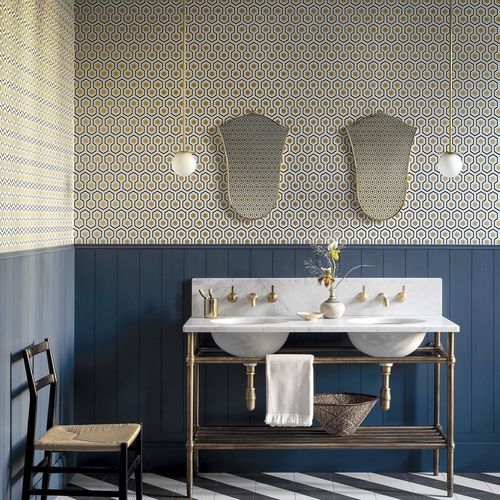 Contemporary wallpaper - Hicks' Hexagon - Cole&Son - linen / geometric pattern / white